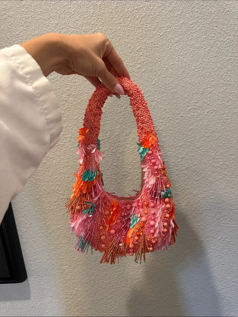 Handcrafted beaded shoulder moon bag made in India